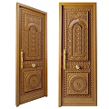 Elegant Traditional Wooden Panel Doors Featuring Intricate Carved Patterns And Gold Handles