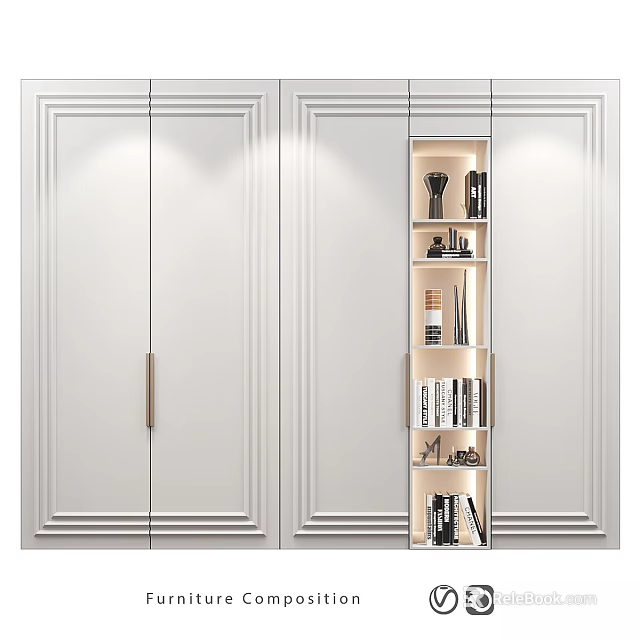 Elegant Modern Wardrobe Design With White Panels And Open Storage Shelves 3d model 