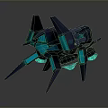 Futuristic Sci Fi Mechanical Creature With Purple Blue Glowing Elements Sharp Wings And Green Glowing Base 3d model