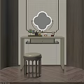 Elegant Dressing Table With Cloud Shaped Mirror Stool And Decorative Items 3d model