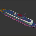 Blue And White Cruise Ship With Red Accents And Flag 3D Rendering