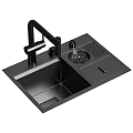 Modern Stainless Steel Kitchen Sink With Double Bowl Faucet Cutting Board And Drain Board