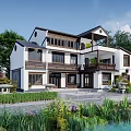 Traditional Chinese Style Two Story Detached Villa With Courtyard Pond And Greenery