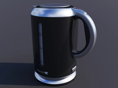 Electric Kettle Features Black And Silver Design With Water Level Indicator 3d model