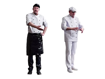 Two Professional Chefs In Black Apron And White Uniform Gesturing During Cooking Session 3d model