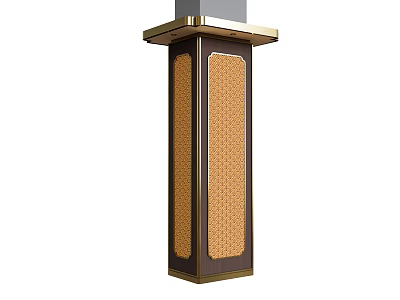 Elegant Decorative Column With Dark Brown Frame And Patterned Gold Accent Panels 3d model