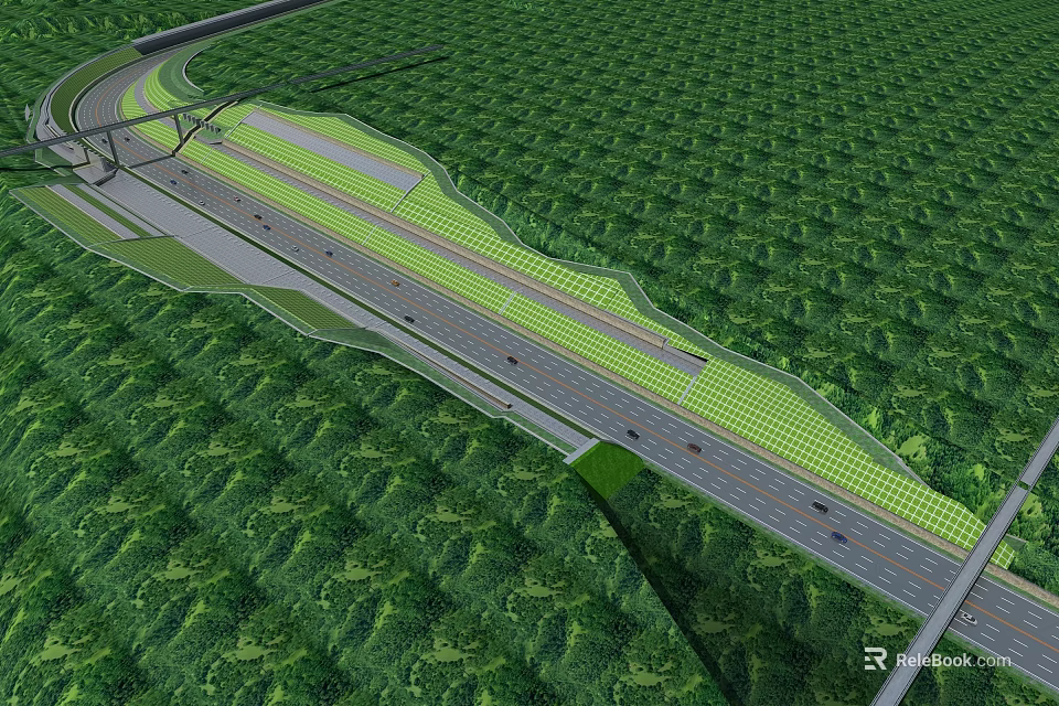 Modern Road Infrastructure Featuring Multiple Lanes Green Landscaping and Elevated Sections 3d model