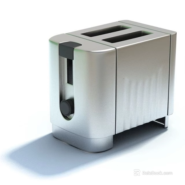 Stainless Steel Two Slice Kitchen Toaster With Modern Design And Control Knob 3d model 
