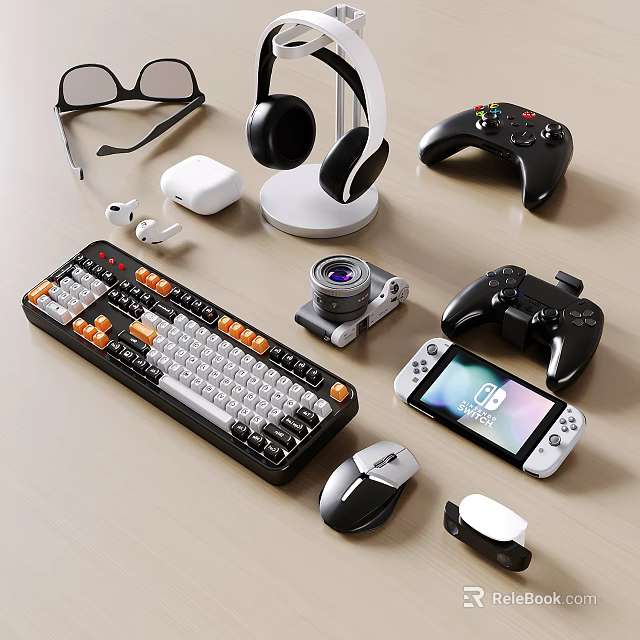 Electric Toys Fun Interactive Dual Game Controllers Handheld Console Wireless Keyboard And Headphones 3d model 