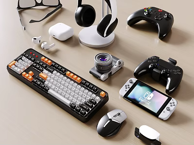 Electric Toys Fun Interactive Dual Game Controllers Handheld Console Wireless Keyboard And Headphones 3d model