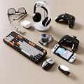 Electric Toys Fun Interactive Dual Game Controllers Handheld Console Wireless Keyboard And Headphones 3d model
