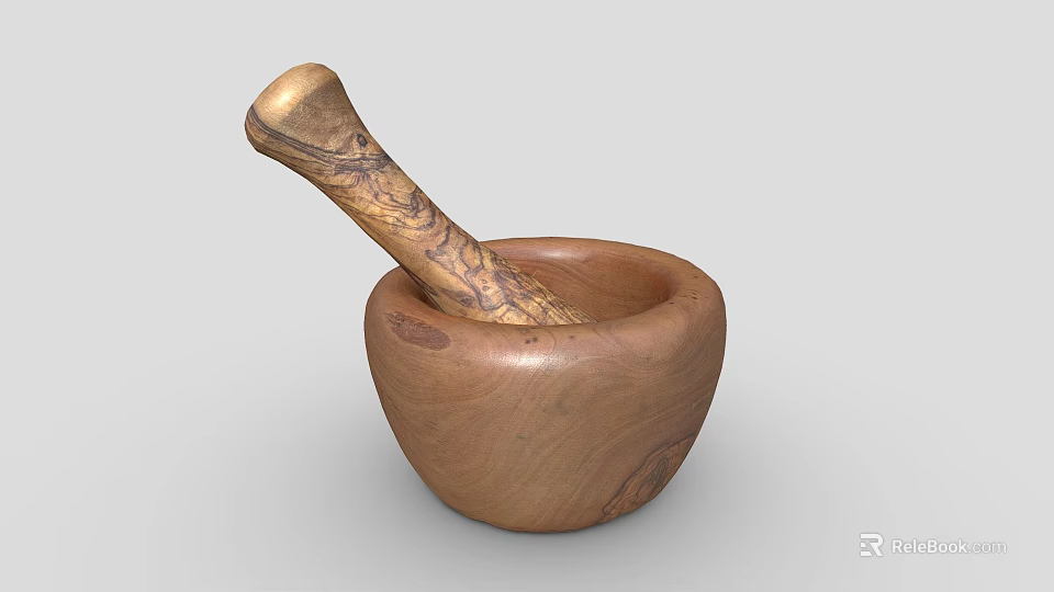 Natural Wooden Mortar And Pestle With Smooth Surface For Kitchen Grinding Use 3d model 