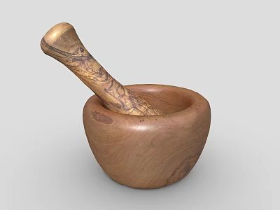 Natural Wooden Mortar And Pestle With Smooth Surface For Kitchen Grinding Use 3d model