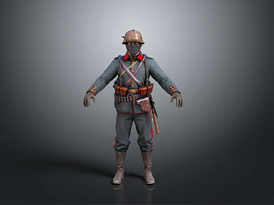 Detailed 3D Model Military Soldier Wearing Uniform Helmet Belt And Backpack 3d model