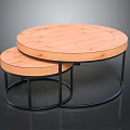 Modern Minimalist Two Nested Round Wooden Coffee Tables With Black Metal Frames 3d model