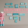 Colorful Wall Decor With Multiple Funny Slogans And Pink Doll 3d model