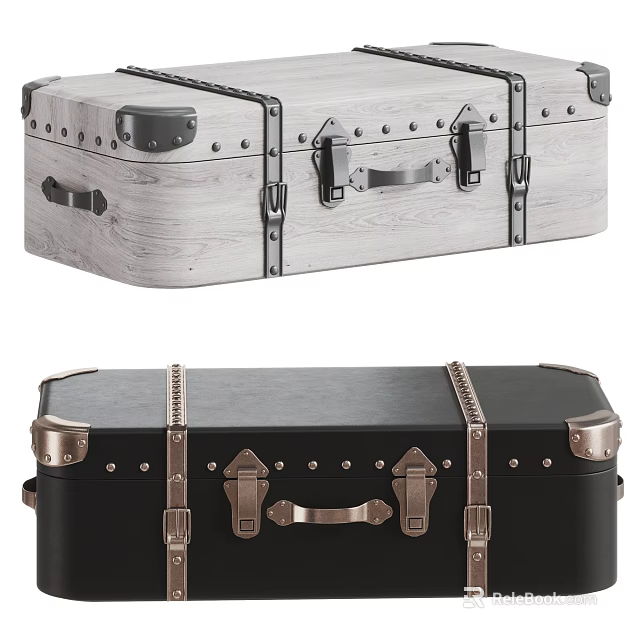 Vintage Trunks With Metal Hardware And Distinct Styles 3d model