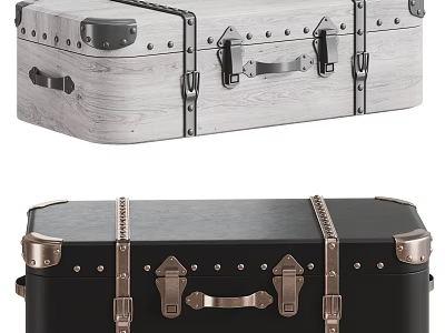 Vintage Trunks With Metal Hardware And Distinct Styles 3d model