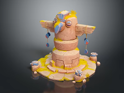 Cartoon Style Fantasy Tower Structure With Wings Eye Like Elements And Decorative Bases 3d model
