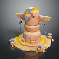 Cartoon Style Fantasy Tower Structure With Wings Eye Like Elements And Decorative Bases 3d model