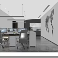 Modern Public Office Space With Multiple Computer Monitors Gray Chairs And World Map Wall Decor 3d model
