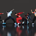 Group of Women Dancing in Sportswear on Dark Background with Reflective Floor