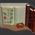 Book Themed Photo Spot With Open Book Botanical Illustrations And Colorful Vintage Book Stack