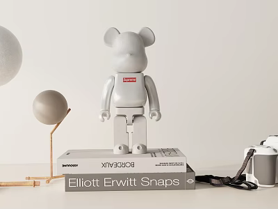 Decorative Ornament Set With Grey Bear Figure White Spherical Ornament Book And Camera 3d model
