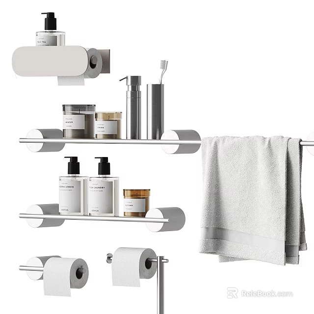 Essential Modern Bathroom Accessories With Toilet Paper Holders Toothbrush Holders Soap Dispensers And Towel Racks 3d model 