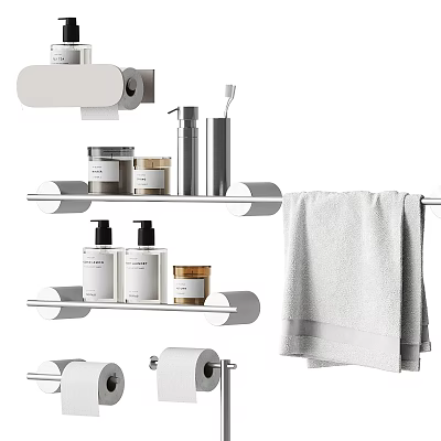 Essential Modern Bathroom Accessories With Toilet Paper Holders Toothbrush Holders Soap Dispensers And Towel Racks 3d model