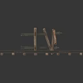 Wooden Train Tracks With Crossing Structure And Straight Rail Sections 3d model