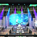 Vibrant Restaurant Interior With Neon Lights Large LED Screen Greenery And Dining Tables 3d model