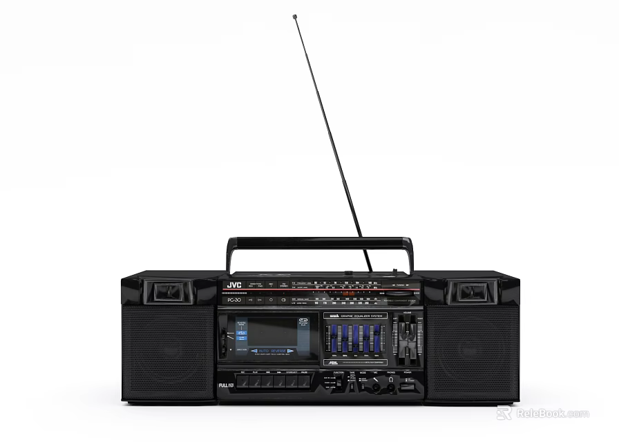 Black Classic Boombox With Dual Speakers Antenna Handle And Control Buttons 3d model 