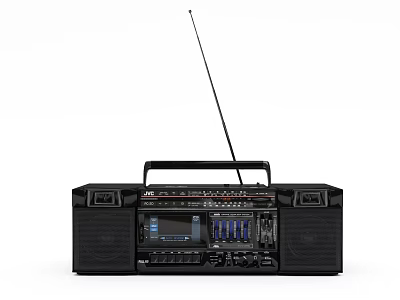 Black Classic Boombox With Dual Speakers Antenna Handle And Control Buttons 3d model