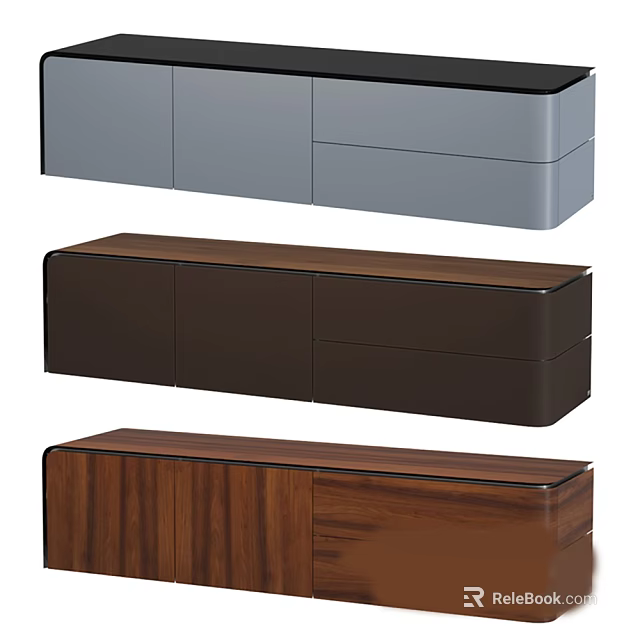 Modern Wooden TV Stand In Dark Brown Light Gray With Storage Drawers And Cabinets 3d model 