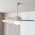 Modern Ceiling Fan With Colorful Blades And Light In Interior Room With Curtains