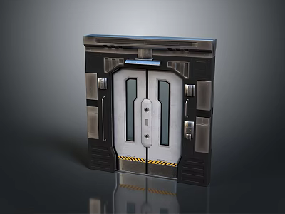 Metallic Double Paneled Door With Industrial Design And Futuristic Silver Gray Appearance 3d model