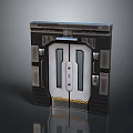 Metallic Double Paneled Door With Industrial Design And Futuristic Silver Gray Appearance