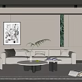 Modern Living Room Interior With Beige Sofa Coffee Tables Green Plants And Decorative Painting
