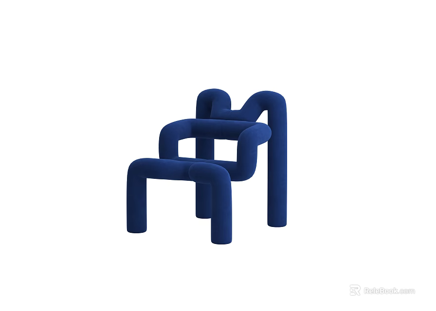 Modern Blue Accent Chair with Curved Velvet Fabric Frame and Contemporary Design 3d model 