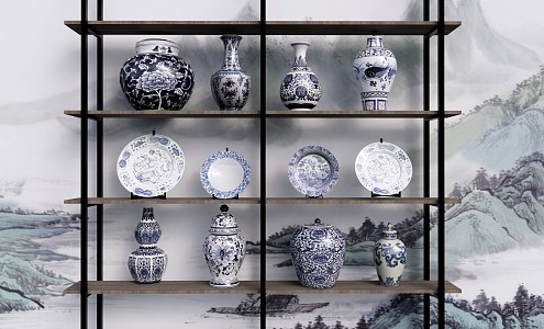 Chinese ceramic ware blue and white porcelain 3d model