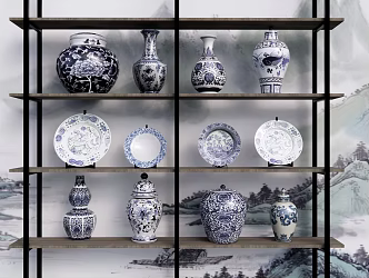 Chinese ceramic ware blue and white porcelain 3d model