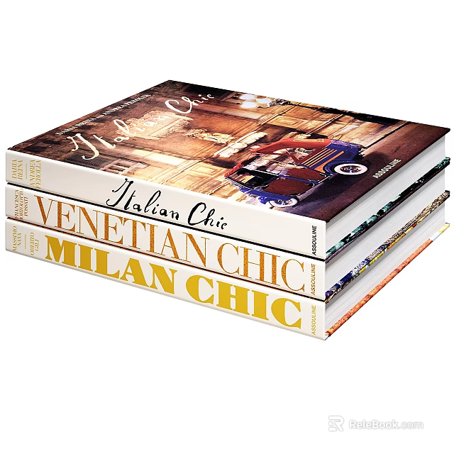 Stack of Chic Books and Magazines Featuring Venetian and Milan Fashion Styles 3d model 