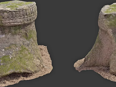 Rustic Stone and Wood Pedestals Featuring Mossy Surfaces Carved Detailing and Earthy Base 3d model