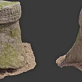 Rustic Stone and Wood Pedestals Featuring Mossy Surfaces Carved Detailing and Earthy Base
