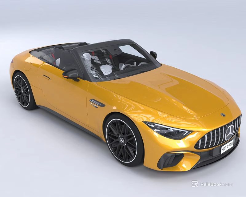 Yellow Mercedes AMG Convertible Sports Car with Black Soft Top and Sleek Design 3d model 