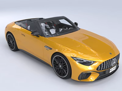 Yellow Mercedes AMG Convertible Sports Car with Black Soft Top and Sleek Design 3d model