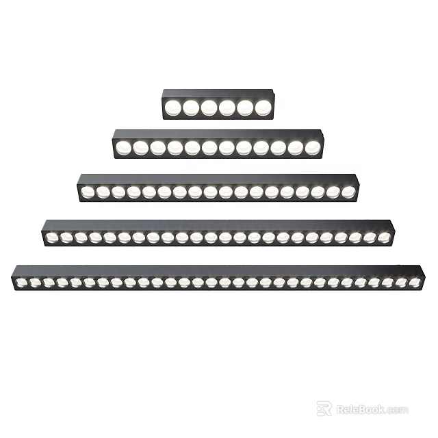 Black LED Downlights Spotlights With Row Design In Various Lengths And White Bulbs 3d model 