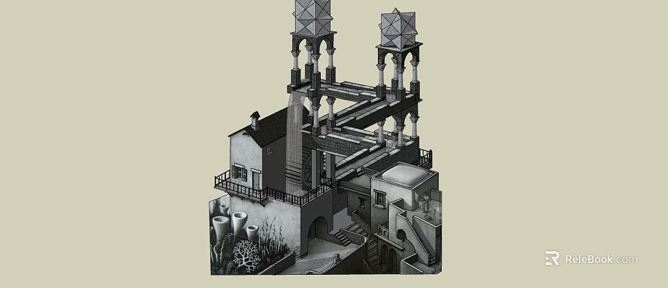 Ancient Architecture Featuring Tower Structures Connected Corridors And Balconies With Traditional Design 3d model 