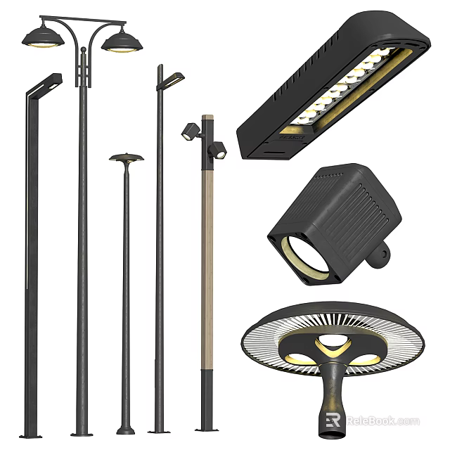 Durable Weatherproof Outdoor Lights Including Light Poles Floodlights and Strip Lights for Gardens 3d model 